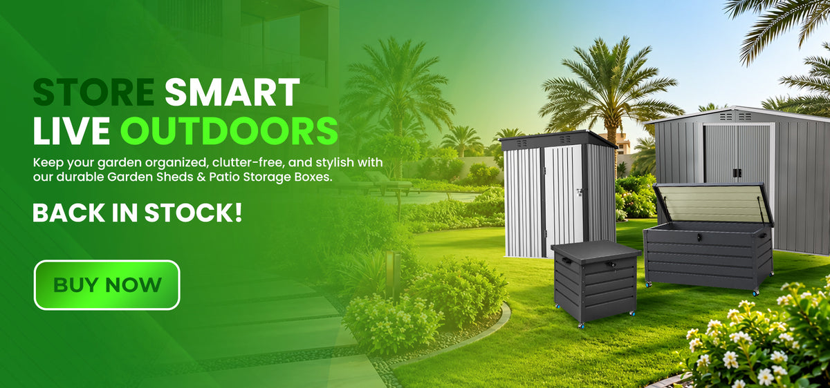 Garden sheds and patio storage boxes back in stock - Store smart, live outdoors