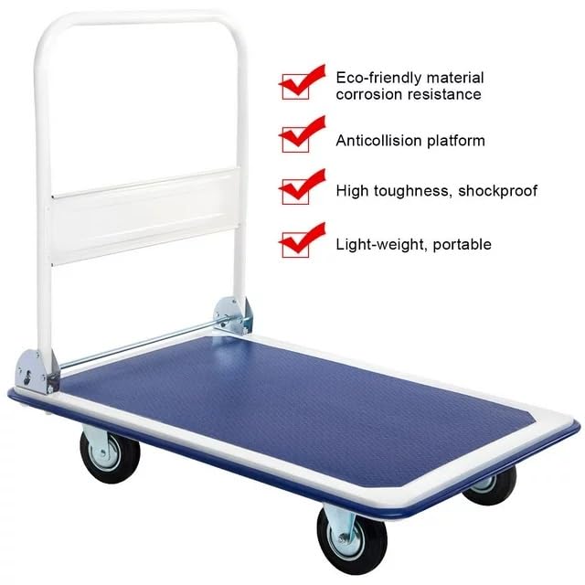 Egardenkart Platform Trolley Cart - Heavy Duty Trolley with Anti Slip Metal Platform | Trolly with Foldable Handle | 360° Swivel Wheels Trolly Cart for Loading and Moving