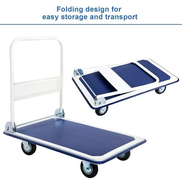 Egardenkart Platform Trolley Cart - Heavy Duty Trolley with Anti Slip Metal Platform | Trolly with Foldable Handle | 360° Swivel Wheels Trolly Cart for Loading and Moving