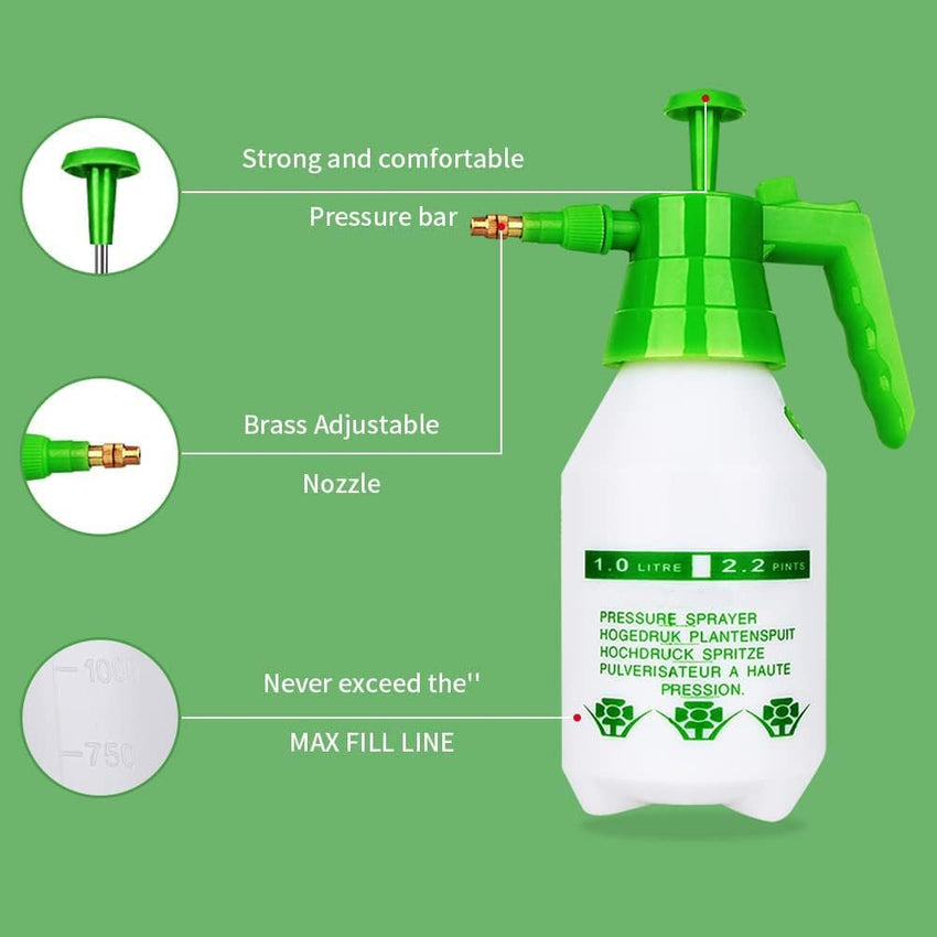 Egardenkart Handheld Pressure Sprayer 0.5 Gallon (1L) Capacity Adjustable Nozzle | Safety Valve