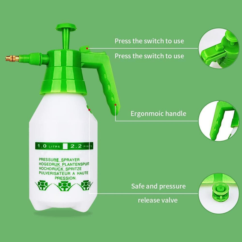 Egardenkart Handheld Pressure Sprayer 0.5 Gallon (1L) Capacity Adjustable Nozzle | Safety Valve