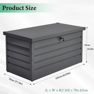 Egardenkart Metal Outdoor Storage Box 600L | Lockable | Heavy Duty Hydraulic Lid | Dark Grey
