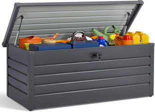 Egardenkart Metal Outdoor Storage Box 600L | Lockable | Heavy Duty Hydraulic Lid | Dark Grey