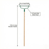 Egardenkart Garden Rake Outdoor - Metal Garden Leaf Rake with Long Wooden Stick for Gardening Tools