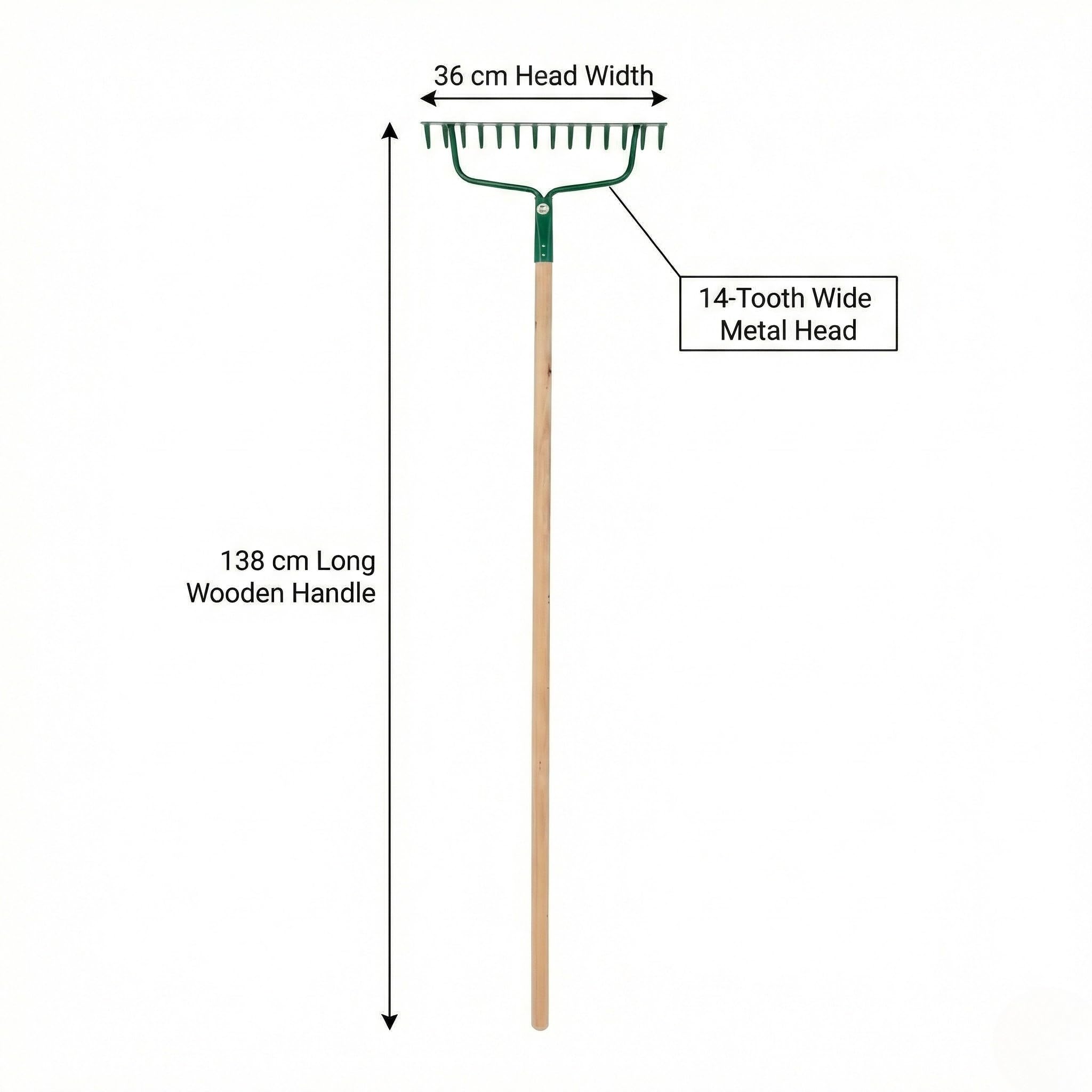 Egardenkart Garden Rake Outdoor - Metal Garden Leaf Rake with Long Wooden Stick for Gardening Tools
