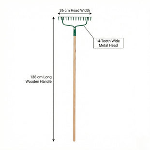 Egardenkart Garden Rake Outdoor - Metal Garden Leaf Rake with Long Wooden Stick for Gardening Tools