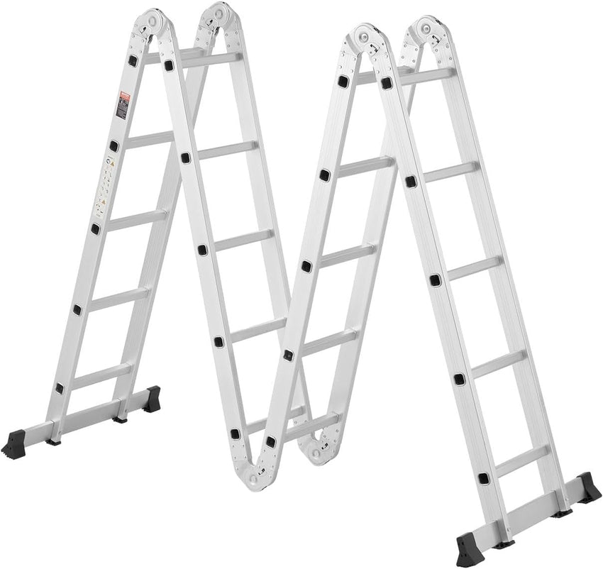 *Outlet*Egardenkart Multi-Purpose Foldable Ladder - 4x5, 20 Steps | Aluminum Folding Ladder for Home, Work, and Outdoor Use | Portable and Adjustable Ladder(Silver)