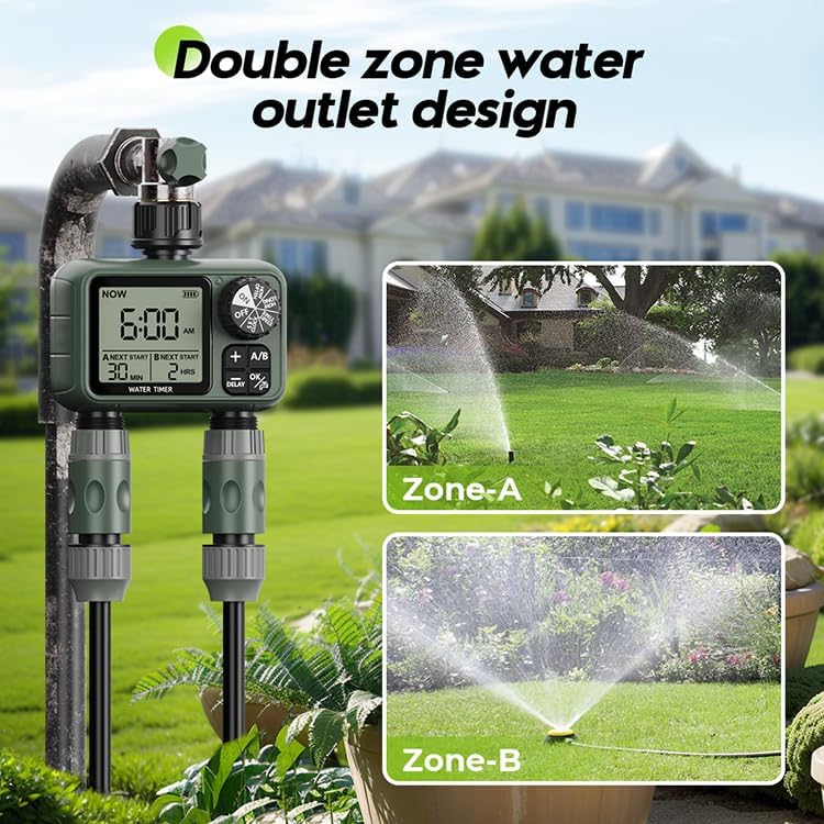 Egardenkart Hose Water Timer Dual Outlet | Waterproof Automatic Garden Irrigation