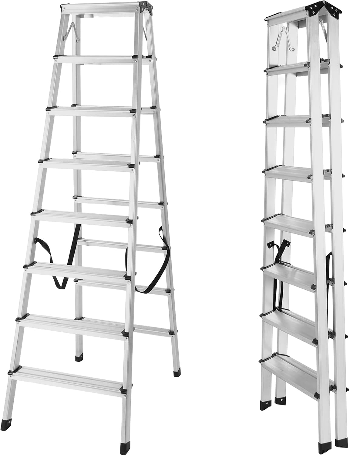 Aluminium Step Ladder - Double Side Foldable Ladder | Anti-Slip Step Ladder for Home, Kitchen, Garden, Office | Lightweight, Portable Aluminium Ladder for Indoor and Outdoor Use (Silver)