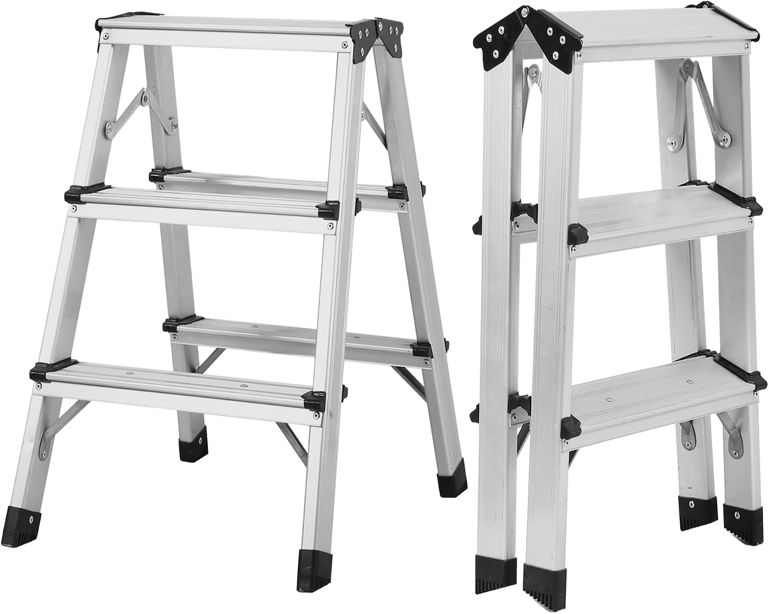 Aluminium Step Ladder - Double Side Foldable Ladder | Anti-Slip Step Ladder for Home, Kitchen, Garden, Office | Lightweight, Portable Aluminium Ladder for Indoor and Outdoor Use (Silver)