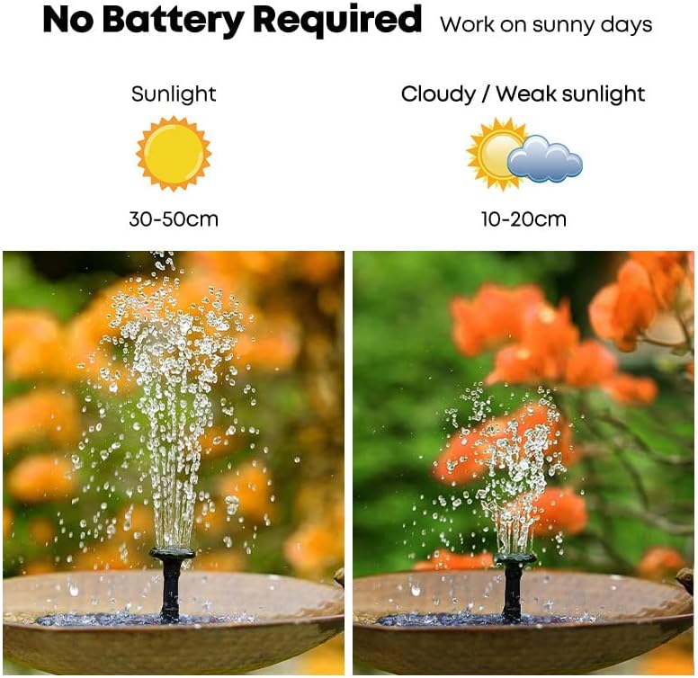 Egardenkart Solar Fountain Pump for Bird Bath, 4 Nozzles, Adjustable Spray Patterns (13cm)