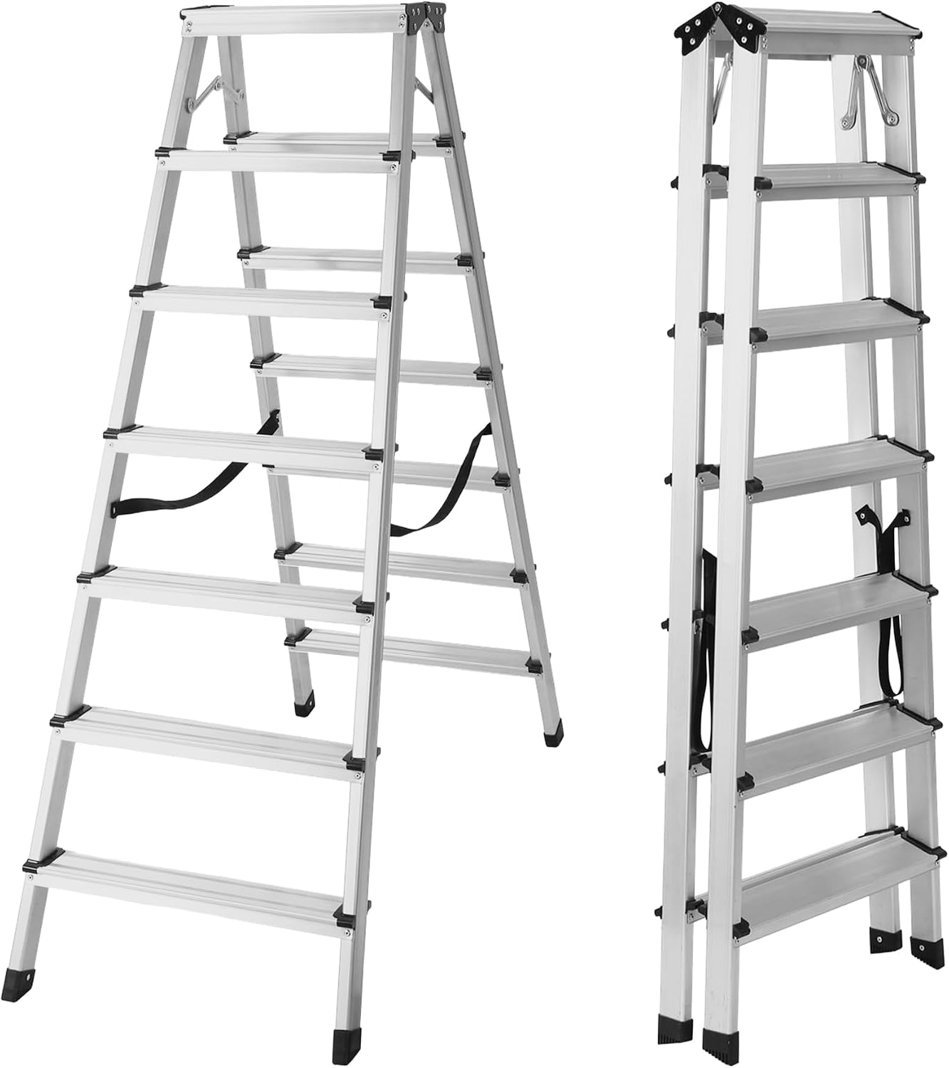 Aluminium Step Ladder - Double Side Foldable Ladder | Anti-Slip Step Ladder for Home, Kitchen, Garden, Office | Lightweight, Portable Aluminium Ladder for Indoor and Outdoor Use (Silver)