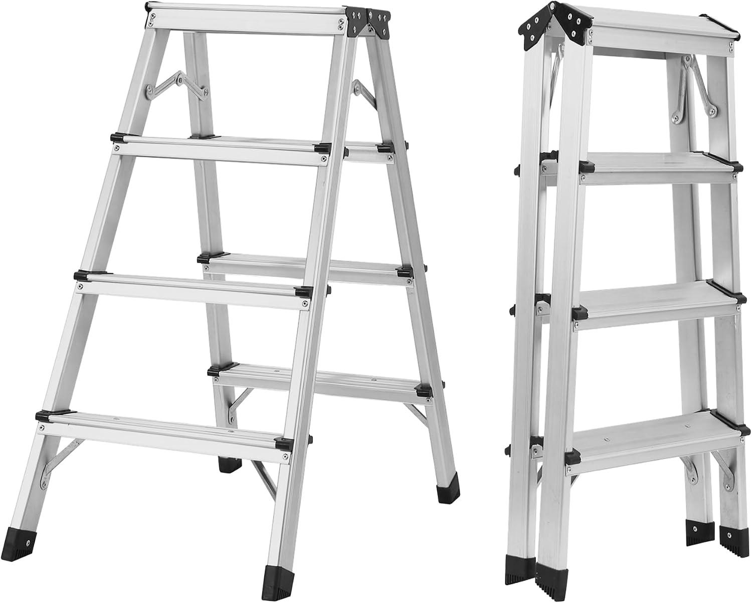 Aluminium Step Ladder - Double Side Foldable Ladder | Anti-Slip Step Ladder for Home, Kitchen, Garden, Office | Lightweight, Portable Aluminium Ladder for Indoor and Outdoor Use (Silver)