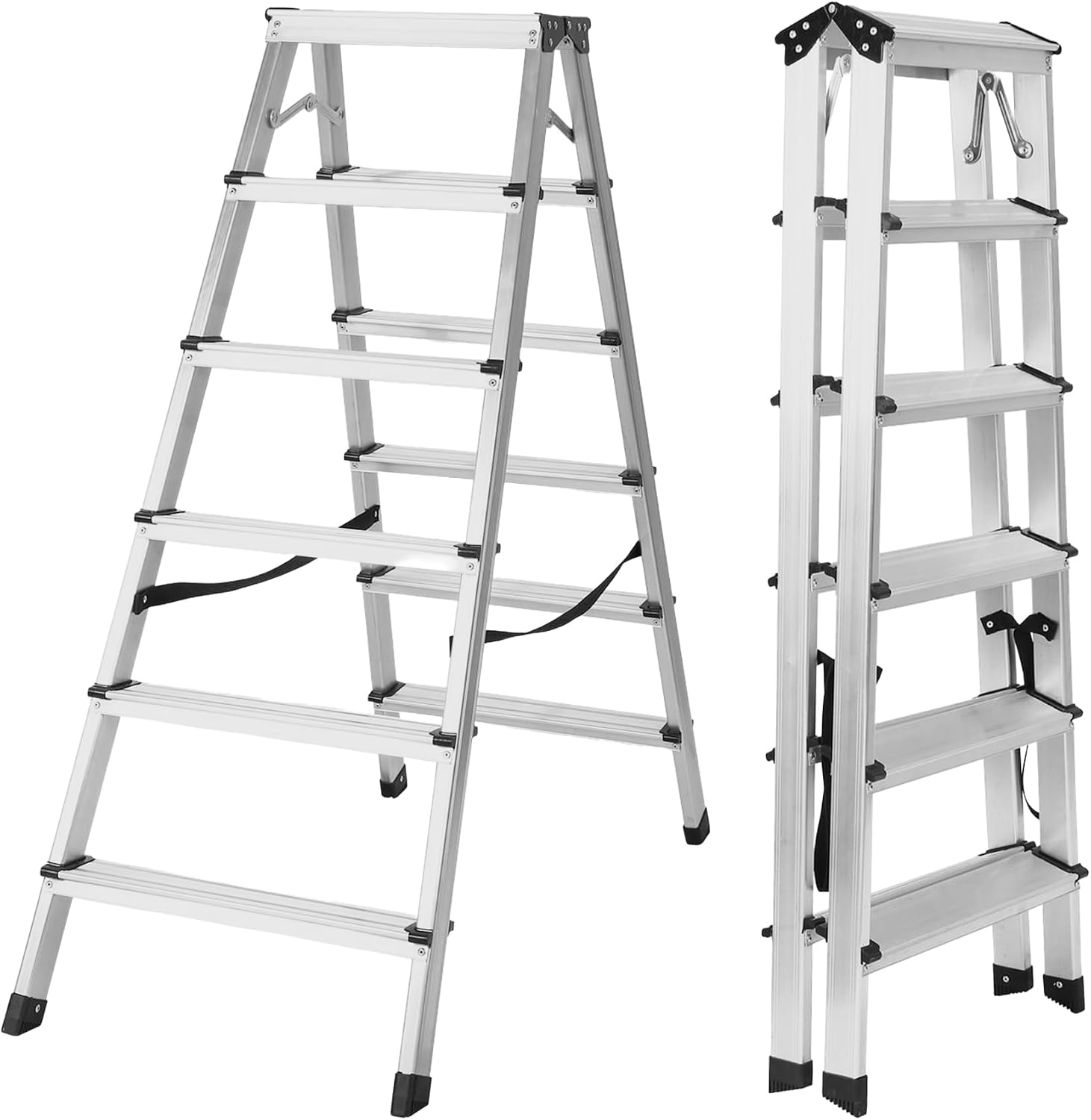 Aluminium Step Ladder - Double Side Foldable Ladder | Anti-Slip Step Ladder for Home, Kitchen, Garden, Office | Lightweight, Portable Aluminium Ladder for Indoor and Outdoor Use (Silver)