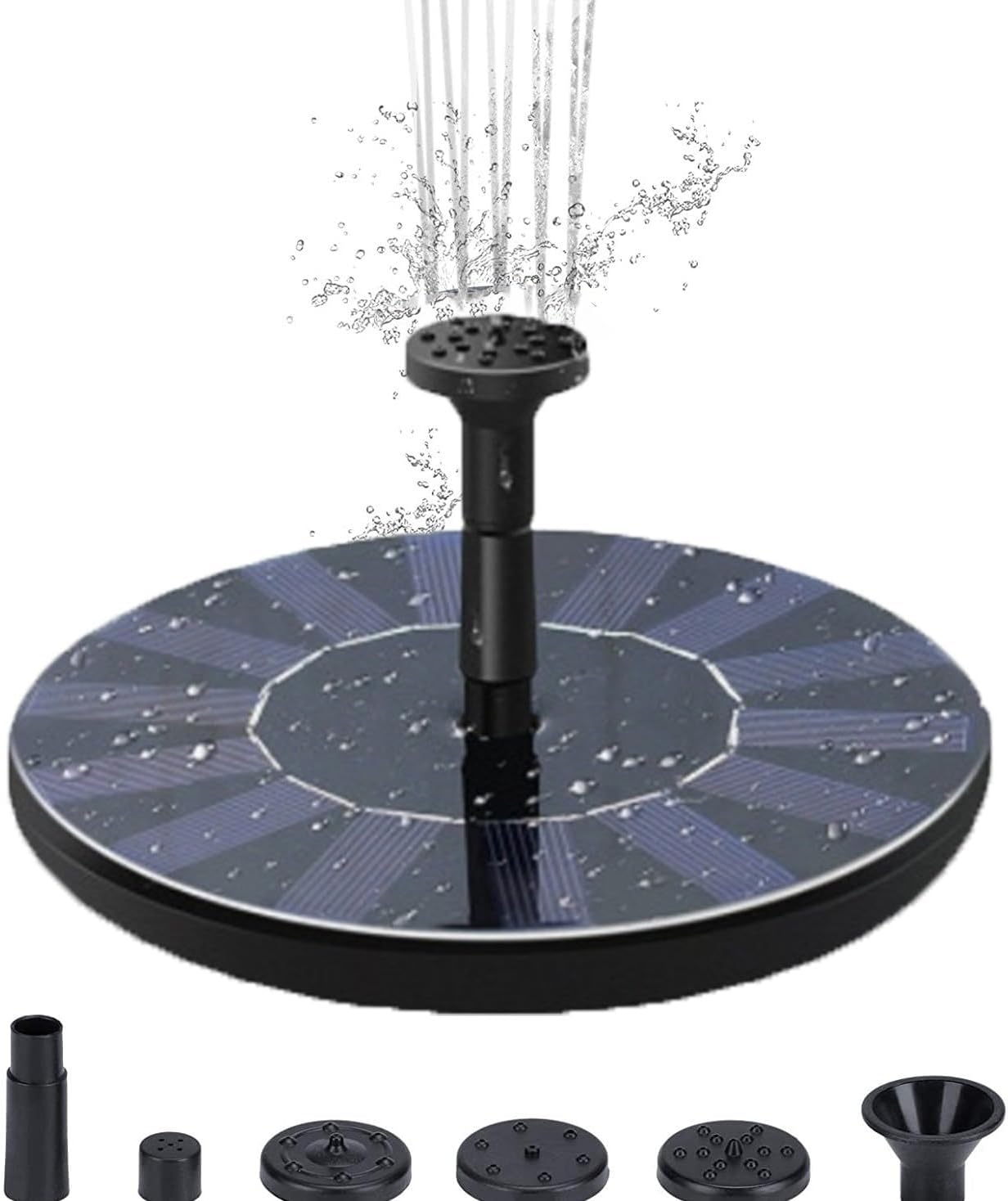 Egardenkart Solar Fountain Pump for Bird Bath, 4 Nozzles, Adjustable Spray Patterns (13cm)