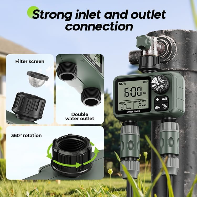 Egardenkart Hose Water Timer Dual Outlet | Waterproof Automatic Garden Irrigation