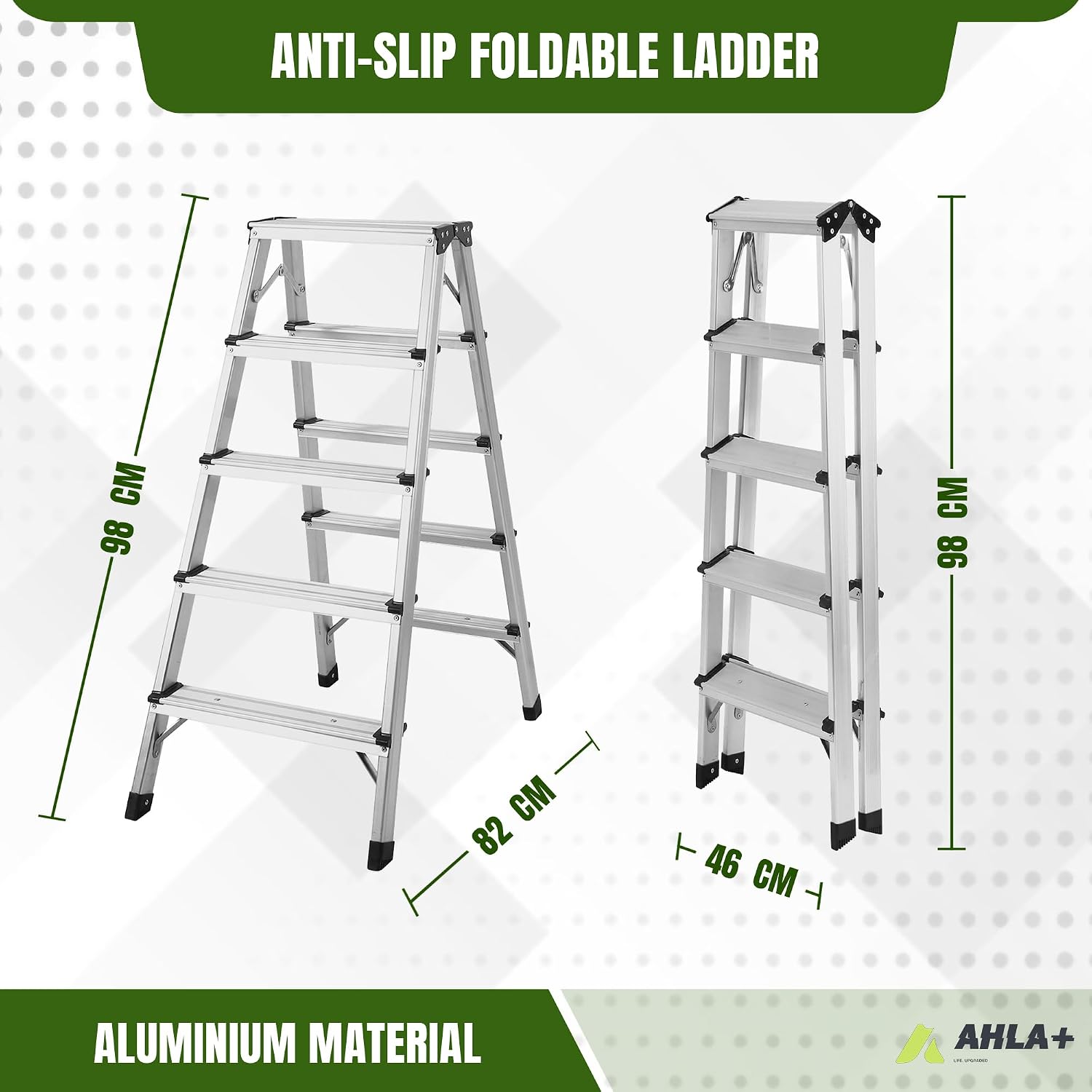 Aluminium Step Ladder - Double Side Foldable Ladder | Anti-Slip Step Ladder for Home, Kitchen, Garden, Office | Lightweight, Portable Aluminium Ladder for Indoor and Outdoor Use (Silver)