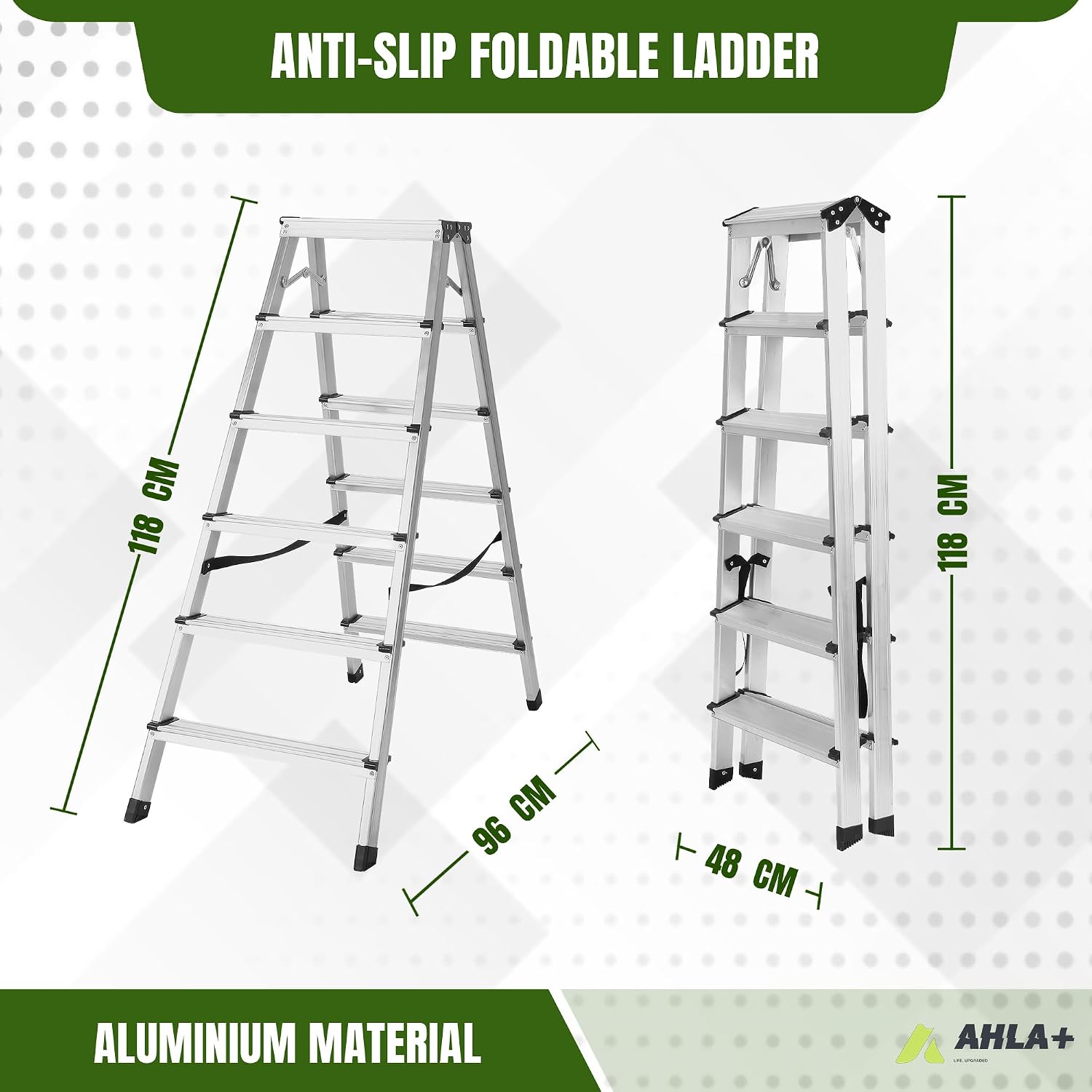 Aluminium Step Ladder - Double Side Foldable Ladder | Anti-Slip Step Ladder for Home, Kitchen, Garden, Office | Lightweight, Portable Aluminium Ladder for Indoor and Outdoor Use (Silver)
