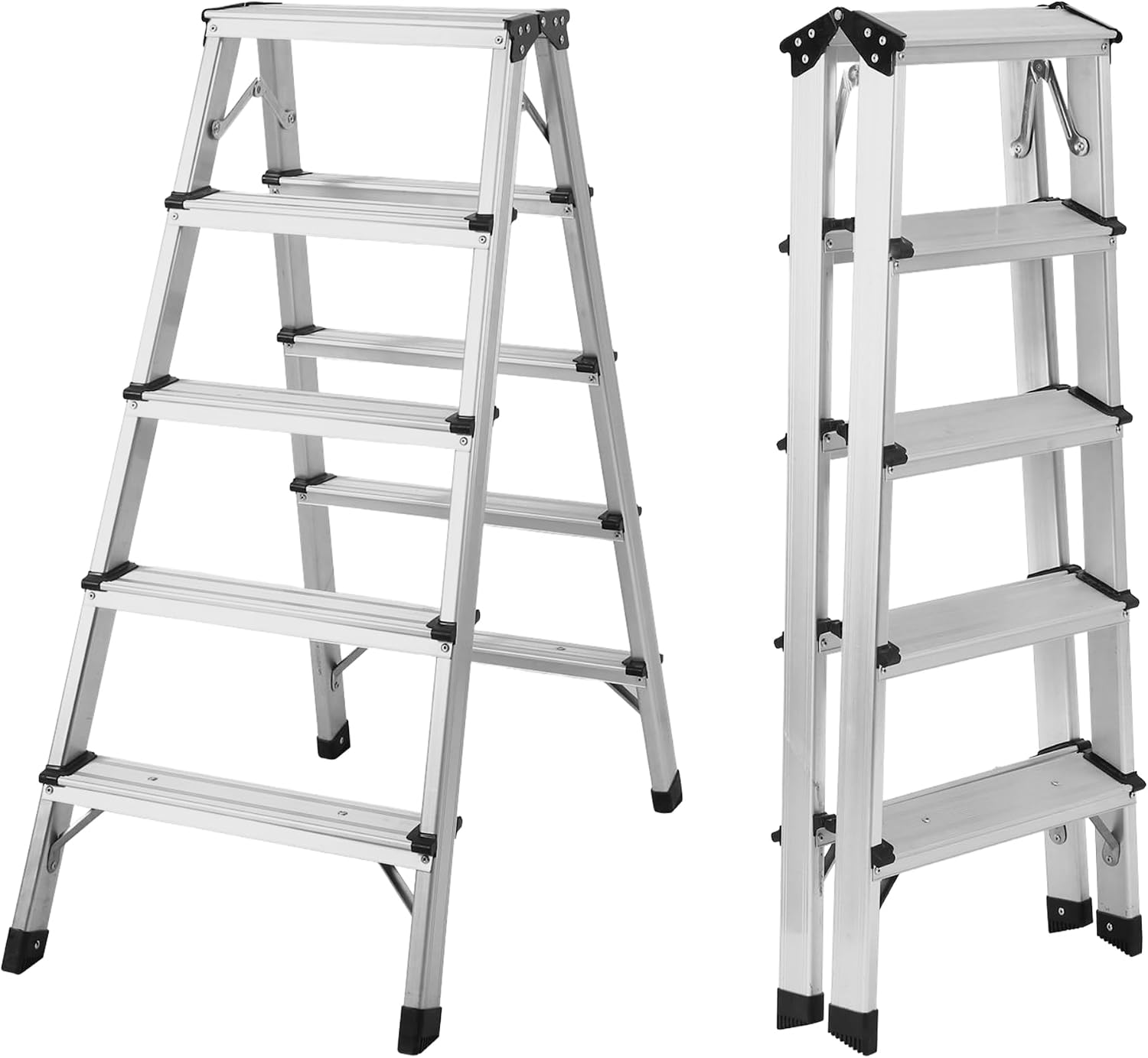 Aluminium Step Ladder - Double Side Foldable Ladder | Anti-Slip Step Ladder for Home, Kitchen, Garden, Office | Lightweight, Portable Aluminium Ladder for Indoor and Outdoor Use (Silver)