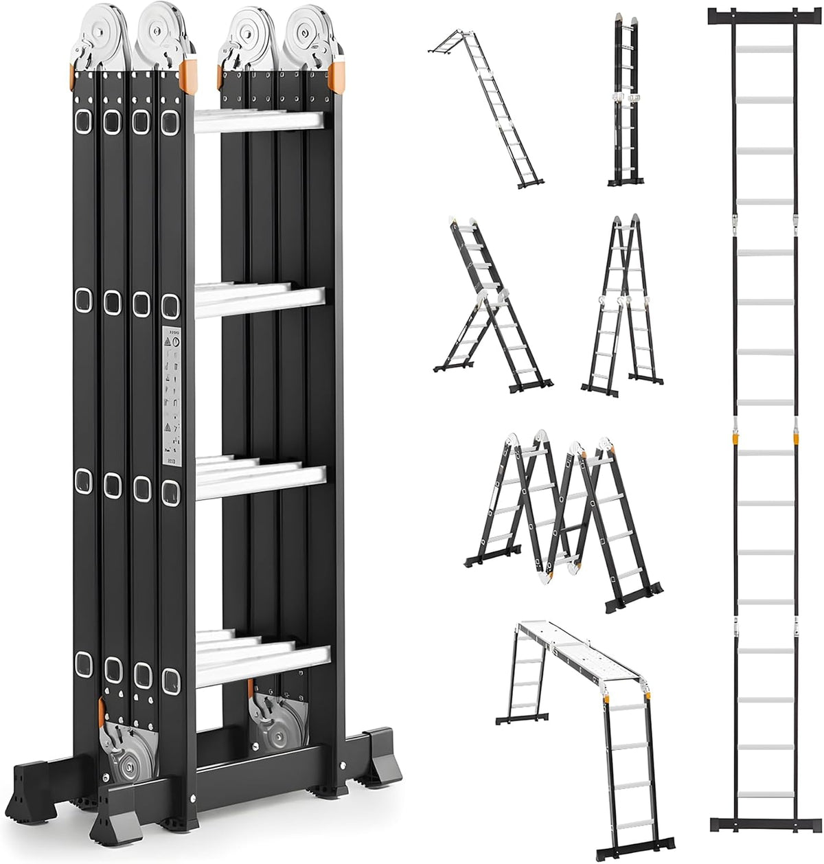 Egardenkart Multi-Purpose Foldable Ladder | Carbon Steel Folding Ladder for Home, Work, and Outdoor Use | Heavy-Duty and Adjustable Ladder Foldable with Grip ( Black)