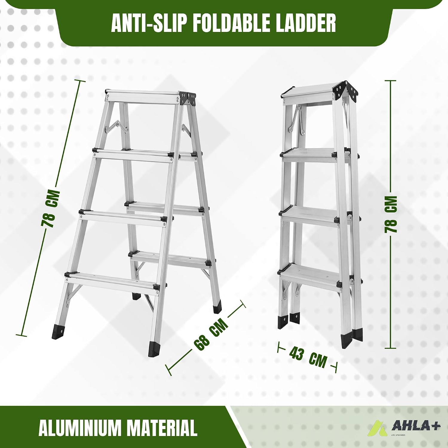 Aluminium Step Ladder - Double Side Foldable Ladder | Anti-Slip Step Ladder for Home, Kitchen, Garden, Office | Lightweight, Portable Aluminium Ladder for Indoor and Outdoor Use (Silver)