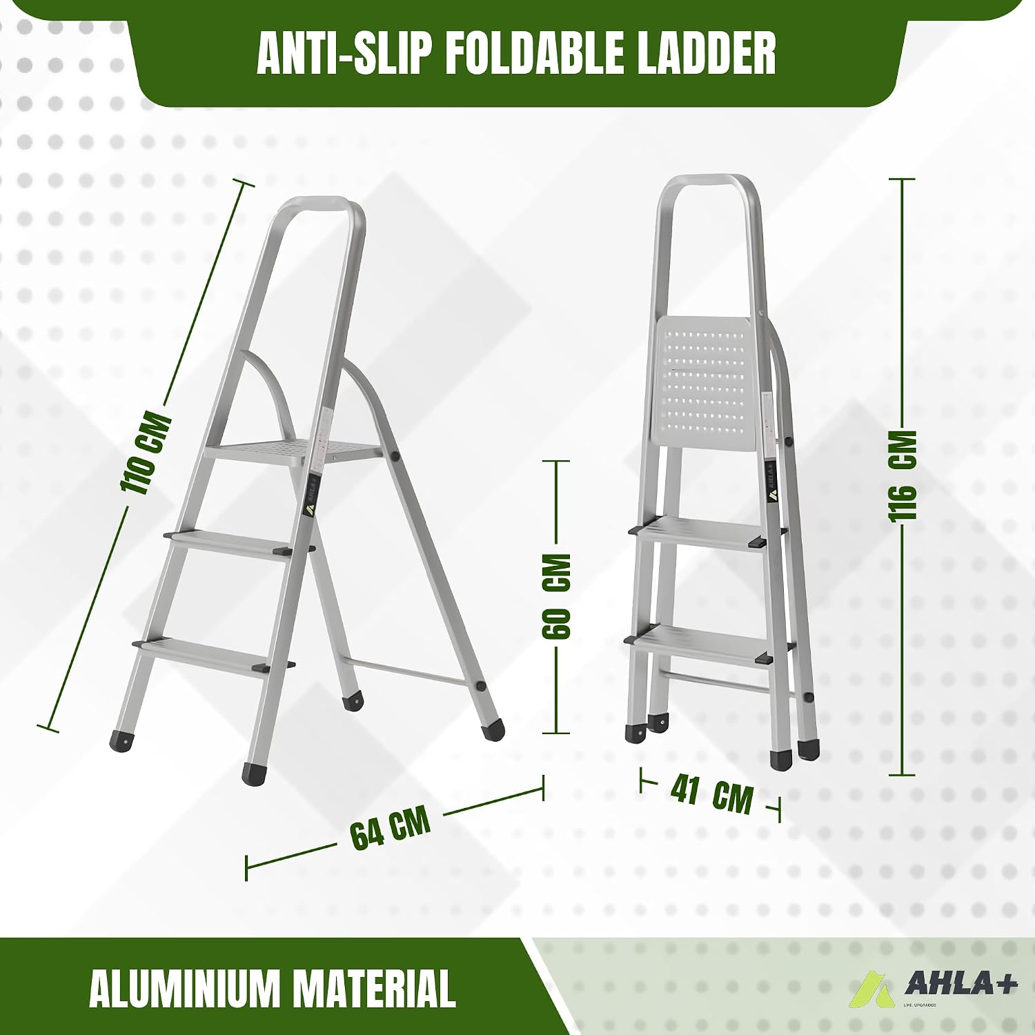 Ahla+® Aluminium Step Ladder Anti-Slip | Foldable | Portable Lightweight  3 Step