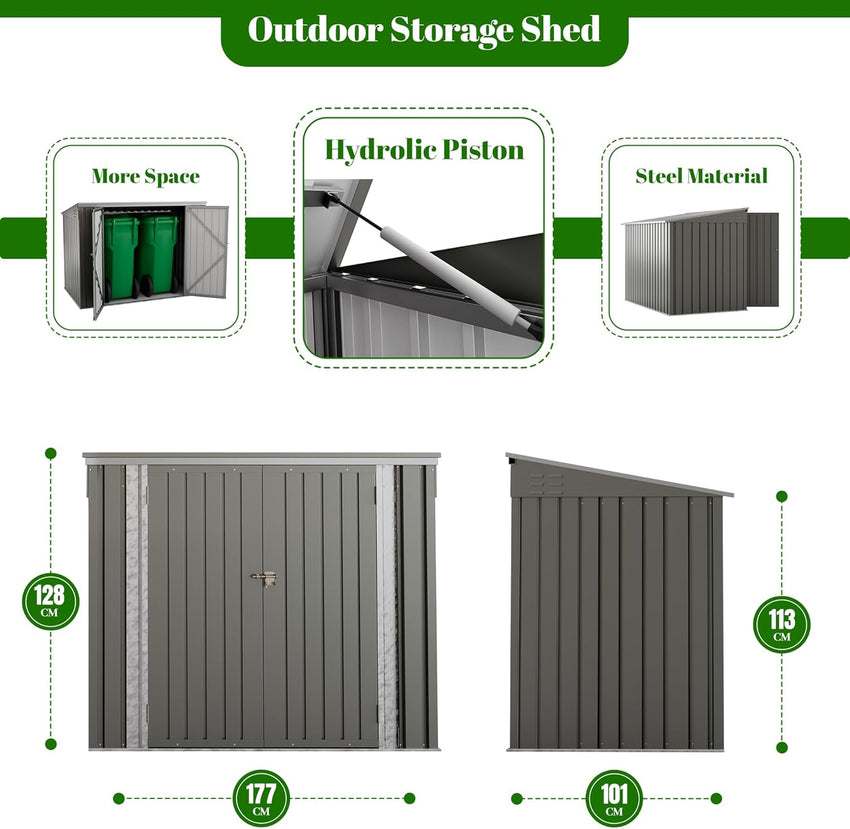 Egardenkart Outdoor Storage Shed Metal - Light Grey, 5.8 x 3.3 FT | Garden Shed with lockable Double Door | Outdoor Storage Cabinet for Garden Storage | Outdoor Shed Storage (With Installation)