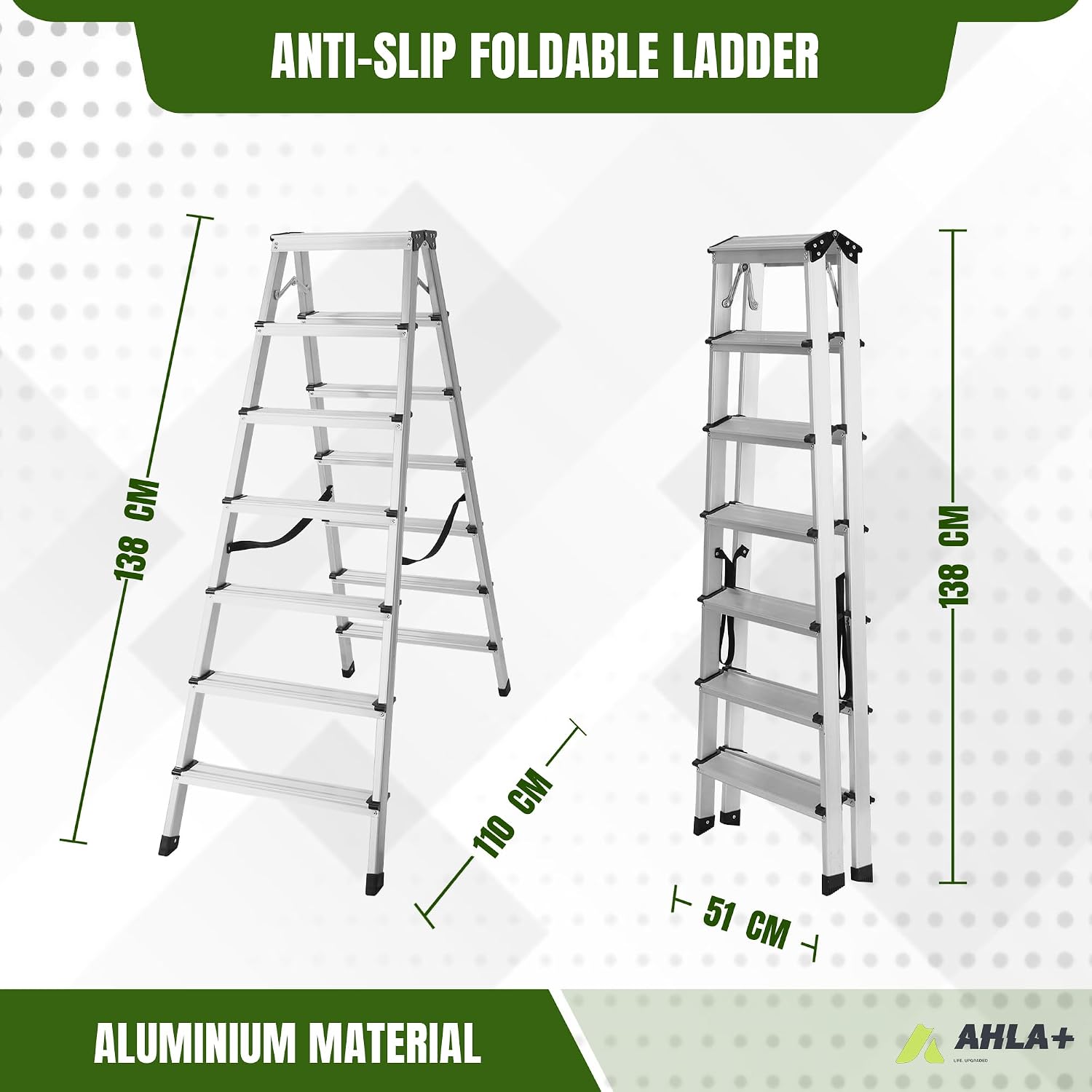 Aluminium Step Ladder - Double Side Foldable Ladder | Anti-Slip Step Ladder for Home, Kitchen, Garden, Office | Lightweight, Portable Aluminium Ladder for Indoor and Outdoor Use (Silver)