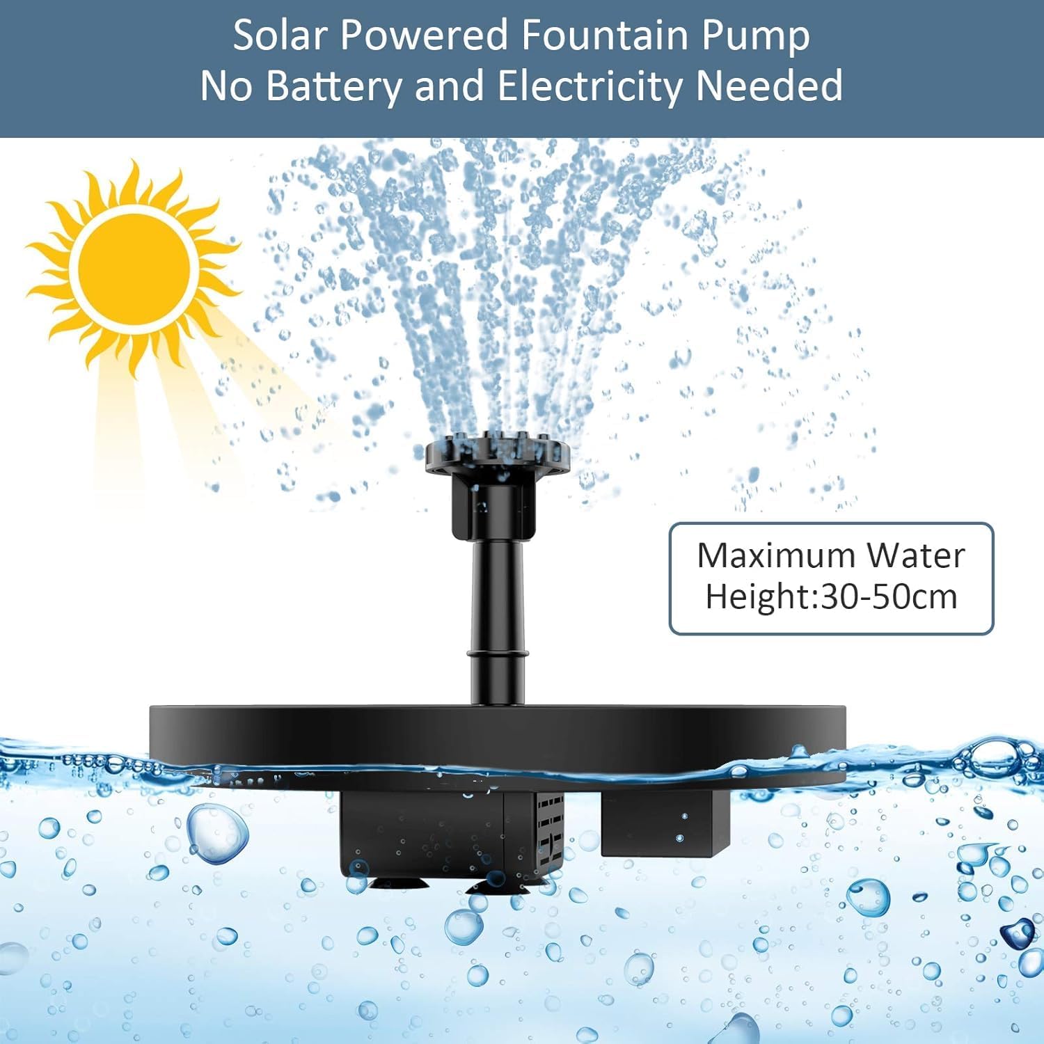 Egardenkart Solar Fountain Pump for Bird Bath, 4 Nozzles, Adjustable Spray Patterns (13cm)