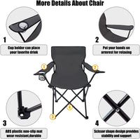 Egardenkart Camping Chair, Folding Camping Chairs for Adults with Armrests and Cup Holder and Carrying Bag, Lightweight Portable for Beach
