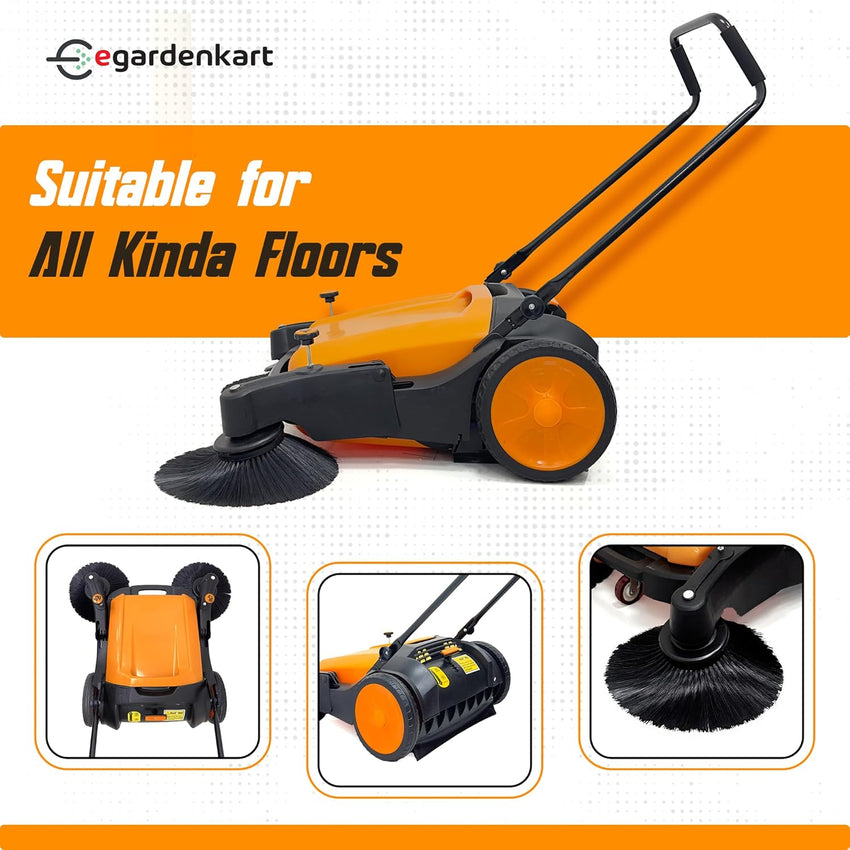 Egardenkart, Walk-Behind Outdoor Hand Push Sweeper - 10.5 Gallon Capacity, 31" Sweeping width, Sweeps up to 30,000 ft²/Hour,