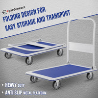 Egardenkart Platform Trolley Cart - Heavy Duty Trolley with Anti Slip Metal Platform | Trolly with Foldable Handle | 360° Swivel Wheels Trolly Cart for Loading and Moving