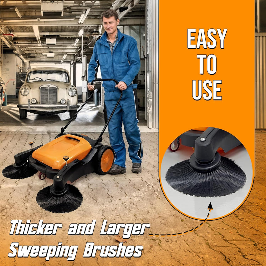 Egardenkart, Walk-Behind Outdoor Hand Push Sweeper - 10.5 Gallon Capacity, 31" Sweeping width, Sweeps up to 30,000 ft²/Hour,