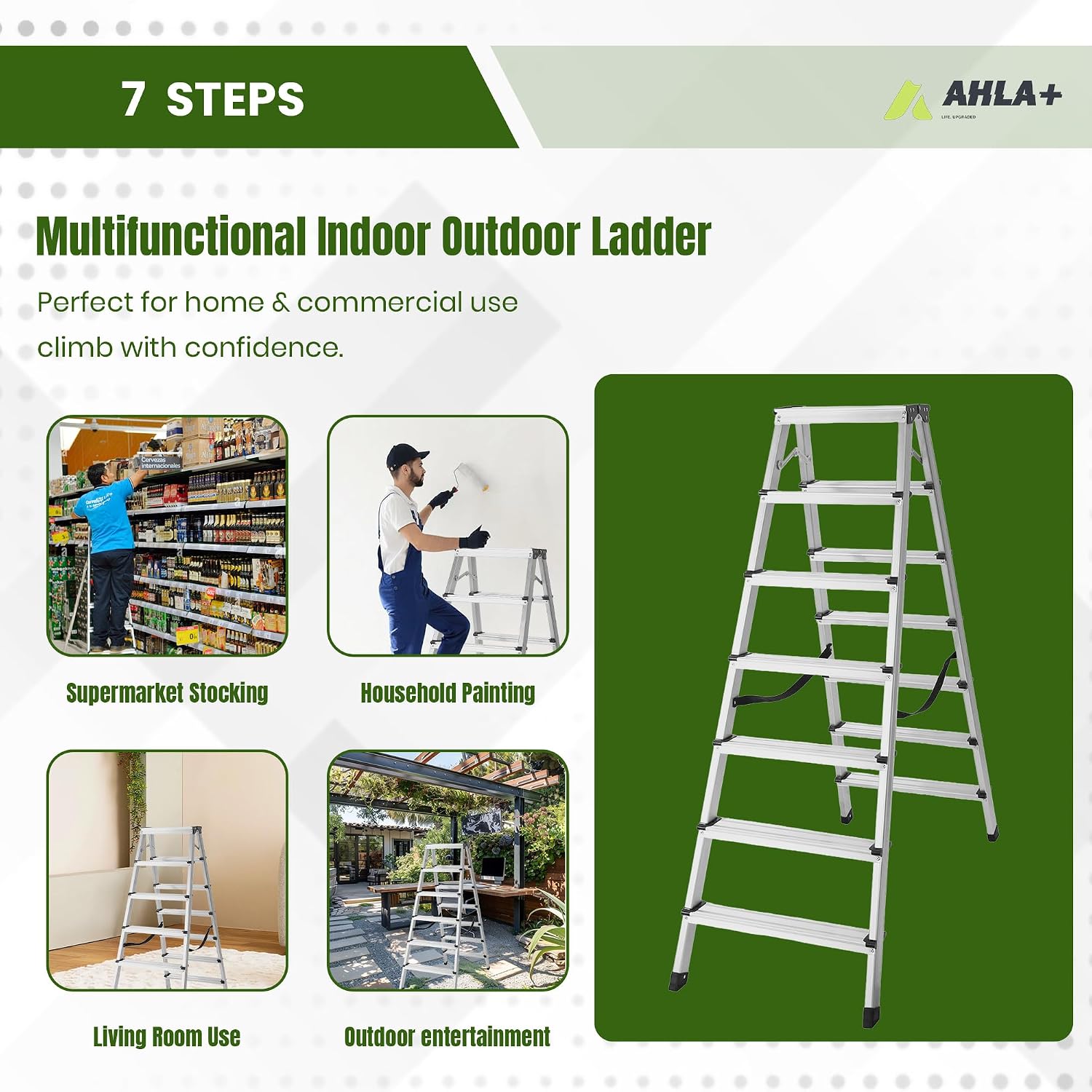Aluminium Step Ladder - Double Side Foldable Ladder | Anti-Slip Step Ladder for Home, Kitchen, Garden, Office | Lightweight, Portable Aluminium Ladder for Indoor and Outdoor Use (Silver)