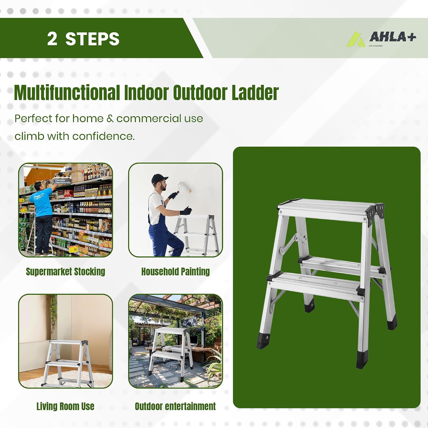 Aluminium Step Ladder - Double Side Foldable Ladder | Anti-Slip Step Ladder for Home, Kitchen, Garden, Office | Lightweight, Portable Aluminium Ladder for Indoor and Outdoor Use (Silver)