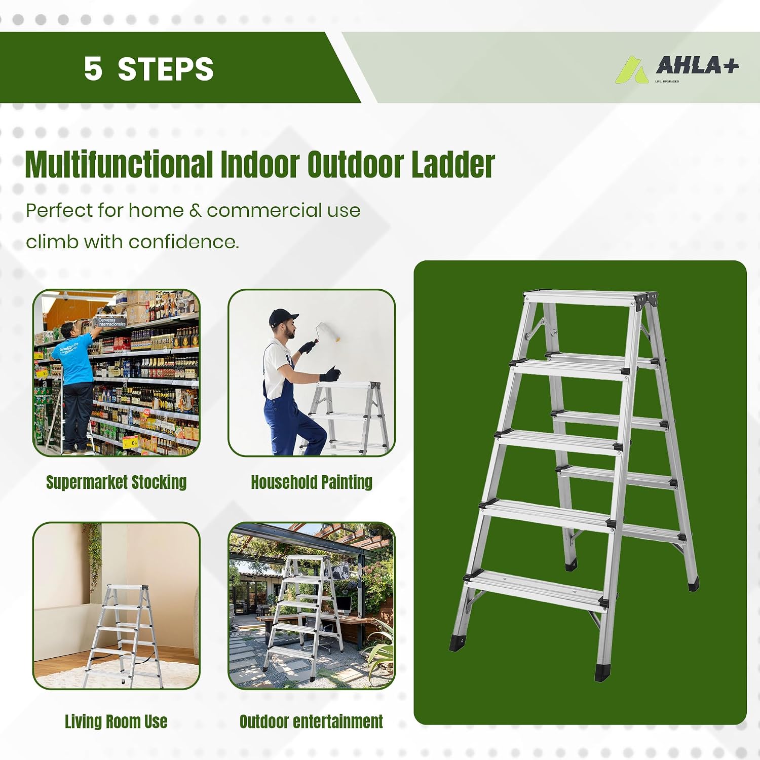 Aluminium Step Ladder - Double Side Foldable Ladder | Anti-Slip Step Ladder for Home, Kitchen, Garden, Office | Lightweight, Portable Aluminium Ladder for Indoor and Outdoor Use (Silver)