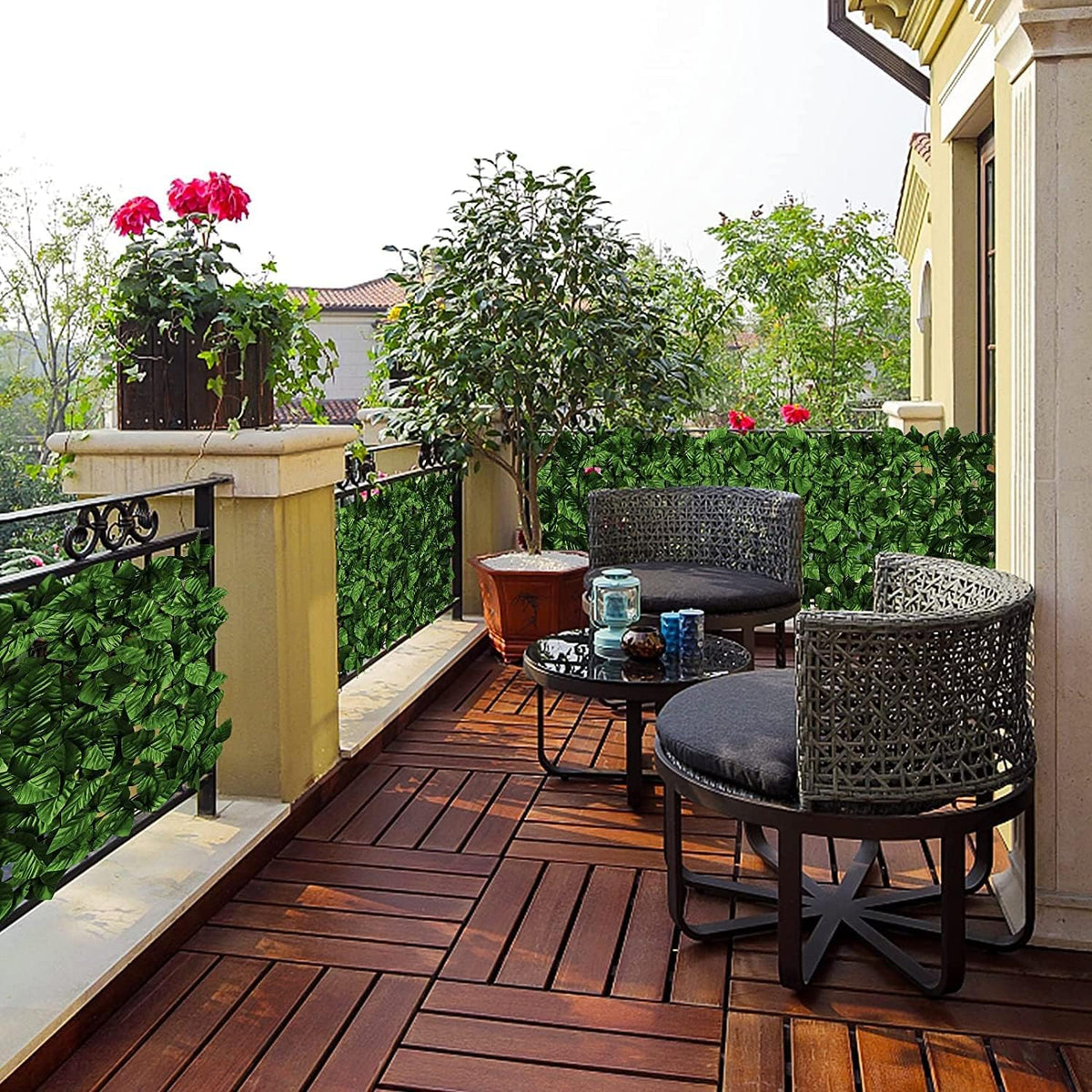 Egardenkart Expandable Bamboo Fence For Balcony & Garden Decor Green Leaf Trellis