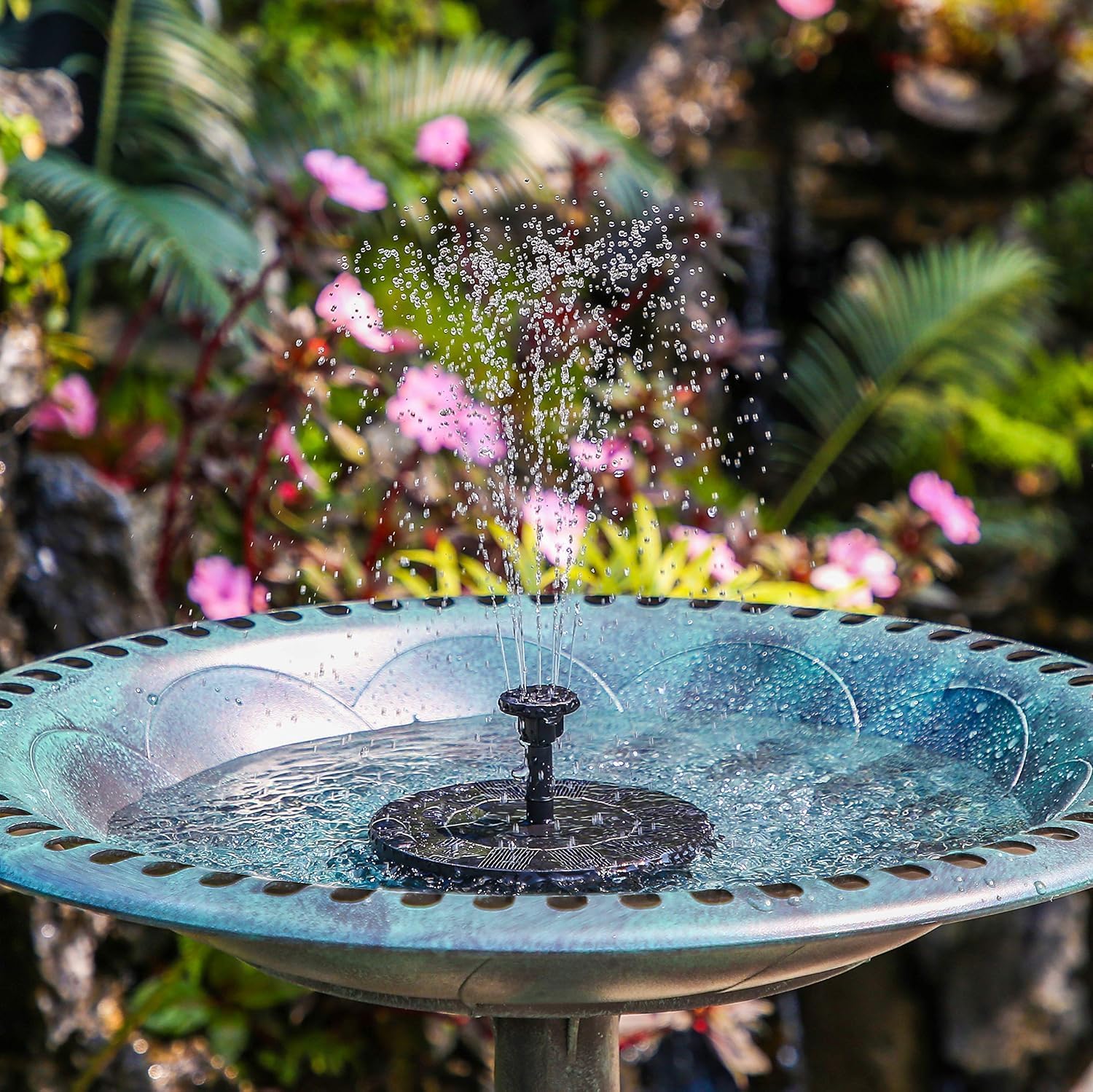 Egardenkart Solar Fountain Pump for Bird Bath, 4 Nozzles, Adjustable Spray Patterns (13cm)