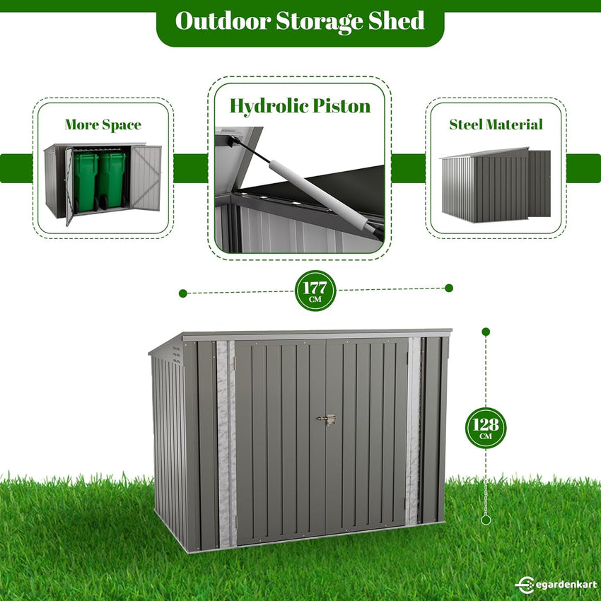 Egardenkart Outdoor Storage Shed Metal - Light Grey, 5.8 x 3.3 FT | Garden Shed with lockable Double Door | Outdoor Storage Cabinet for Garden Storage | Outdoor Shed Storage (With Installation)