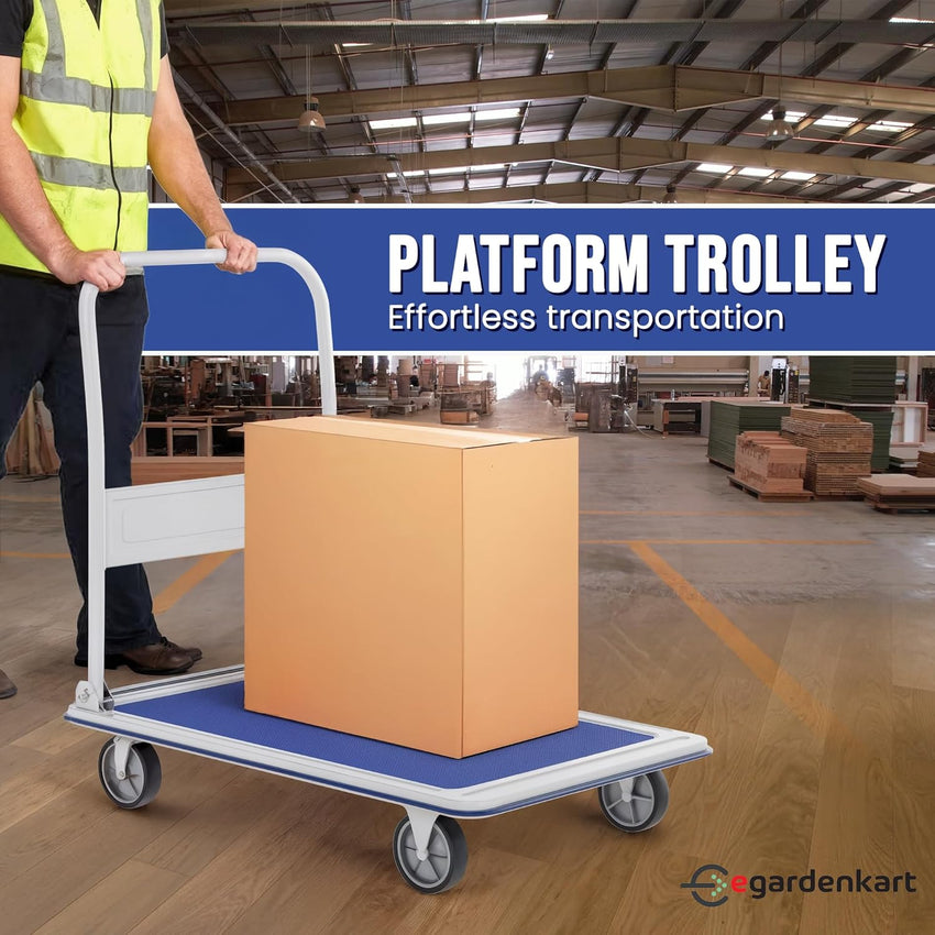 Egardenkart Platform Trolley Cart - Heavy Duty Trolley with Anti Slip Metal Platform | Trolly with Foldable Handle | 360° Swivel Wheels Trolly Cart for Loading and Moving