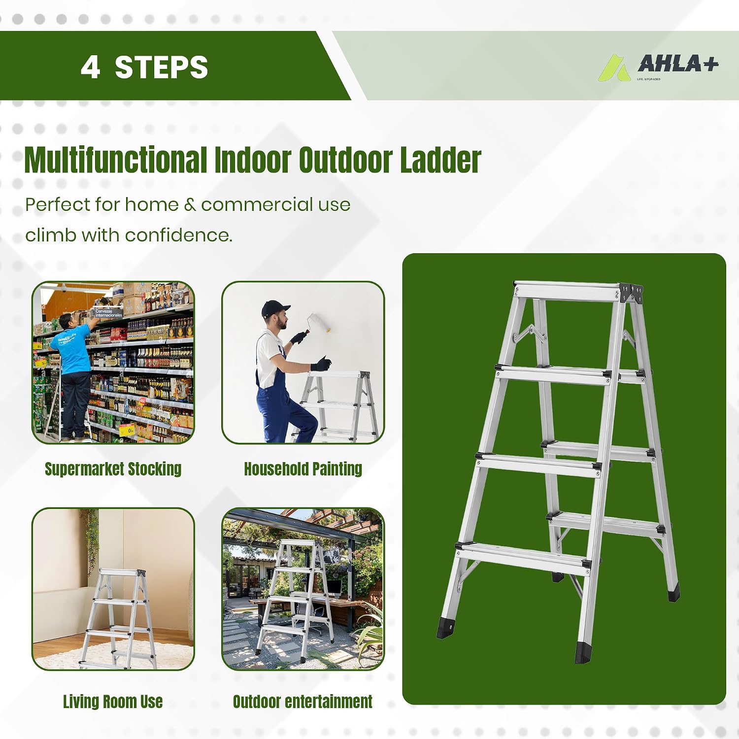 Aluminium Step Ladder - Double Side Foldable Ladder | Anti-Slip Step Ladder for Home, Kitchen, Garden, Office | Lightweight, Portable Aluminium Ladder for Indoor and Outdoor Use (Silver)