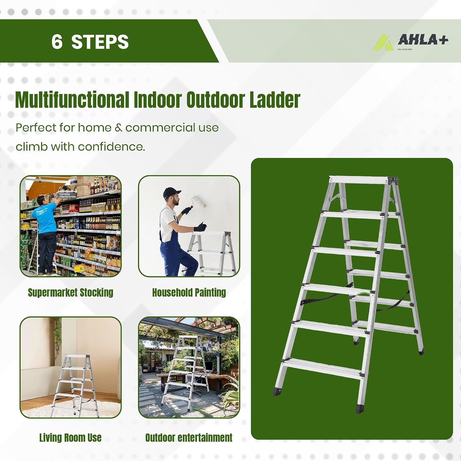 Aluminium Step Ladder - Double Side Foldable Ladder | Anti-Slip Step Ladder for Home, Kitchen, Garden, Office | Lightweight, Portable Aluminium Ladder for Indoor and Outdoor Use (Silver)