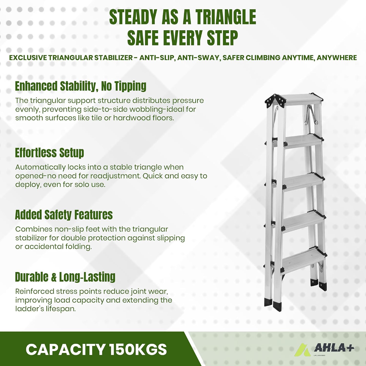Aluminium Step Ladder - Double Side Foldable Ladder | Anti-Slip Step Ladder for Home, Kitchen, Garden, Office | Lightweight, Portable Aluminium Ladder for Indoor and Outdoor Use (Silver)
