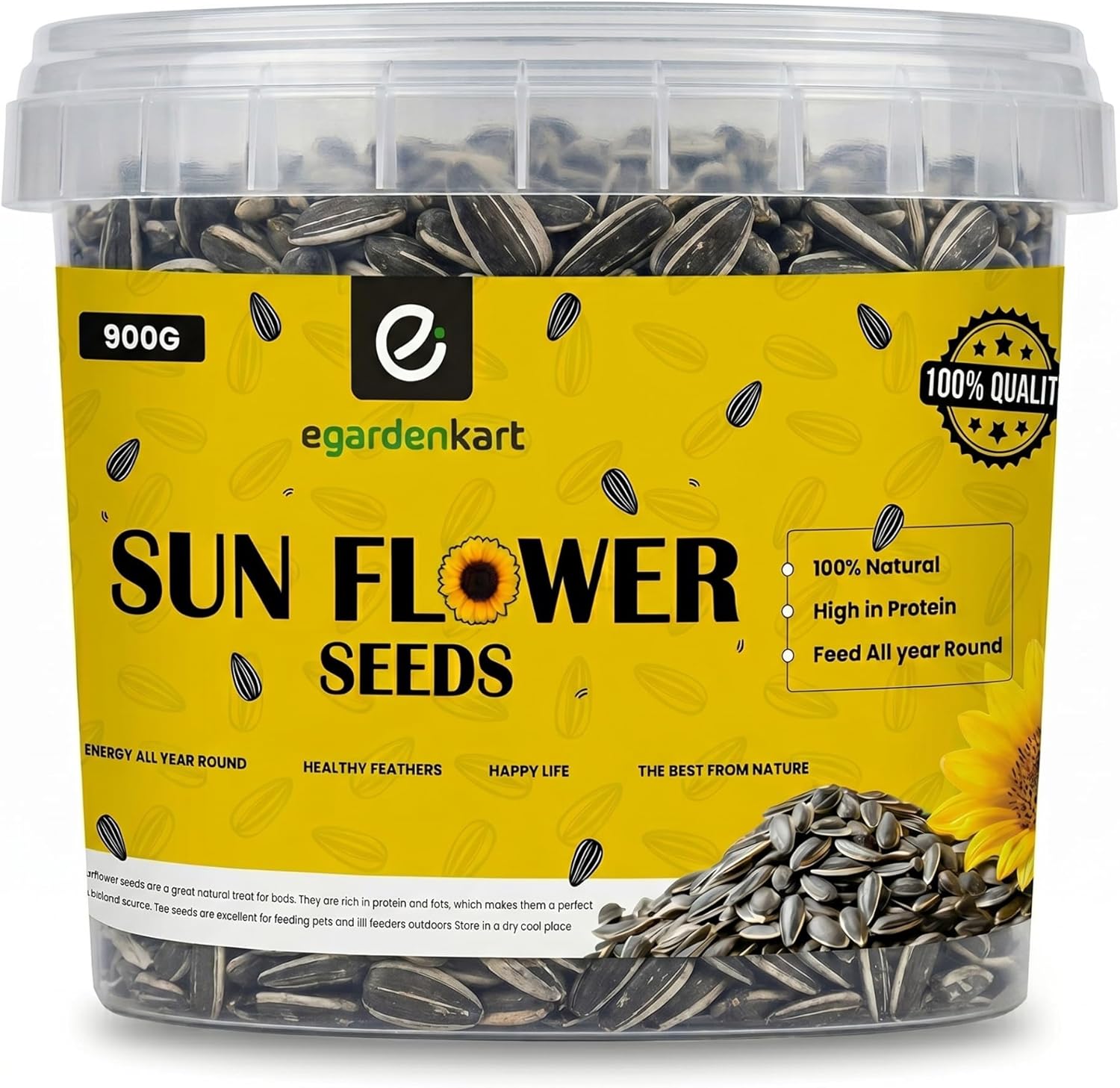 Egardenkart Sunflower Seeds for Birds - Premium Bird Food for Parrots, Cockatiels, Lovebirds, Finches & Wild Birds | Natural Protein-Rich Bird Seeds for Healthy Birds