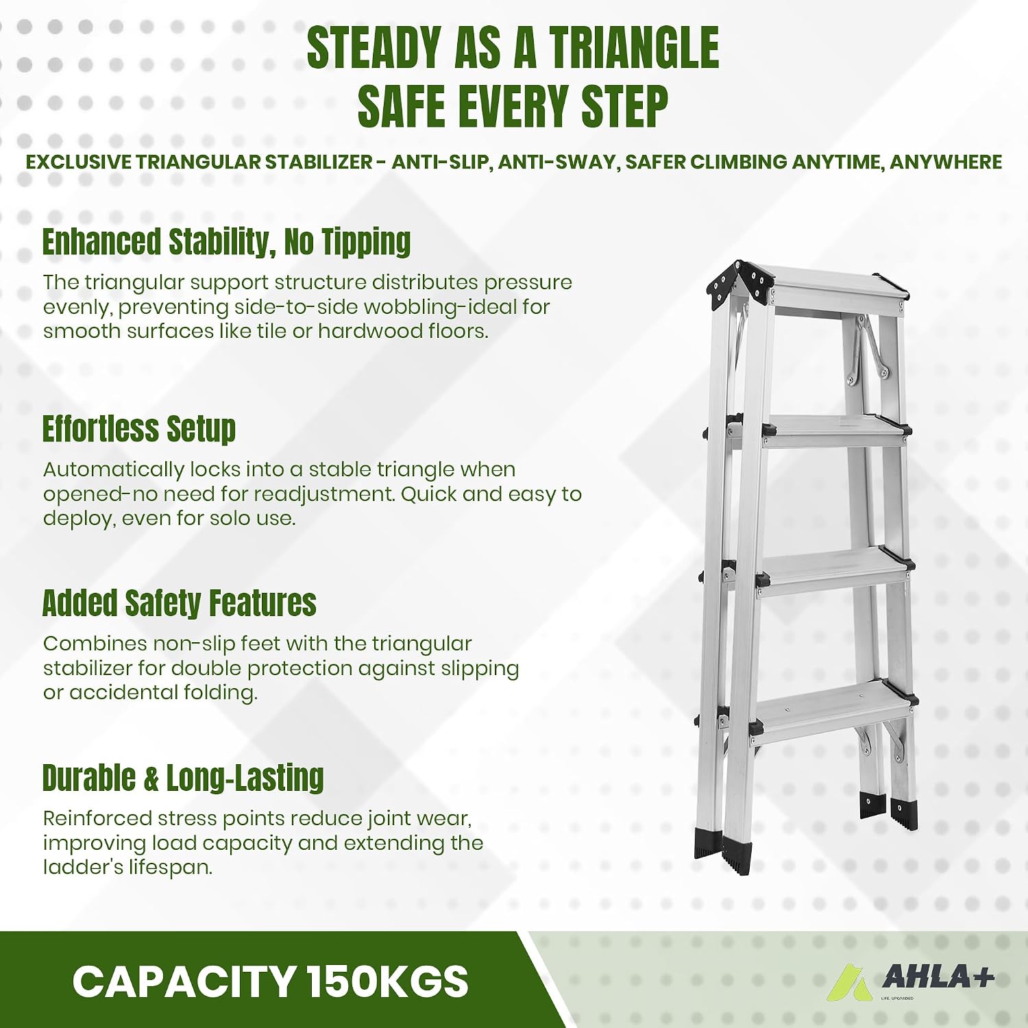 Aluminium Step Ladder - Double Side Foldable Ladder | Anti-Slip Step Ladder for Home, Kitchen, Garden, Office | Lightweight, Portable Aluminium Ladder for Indoor and Outdoor Use (Silver)