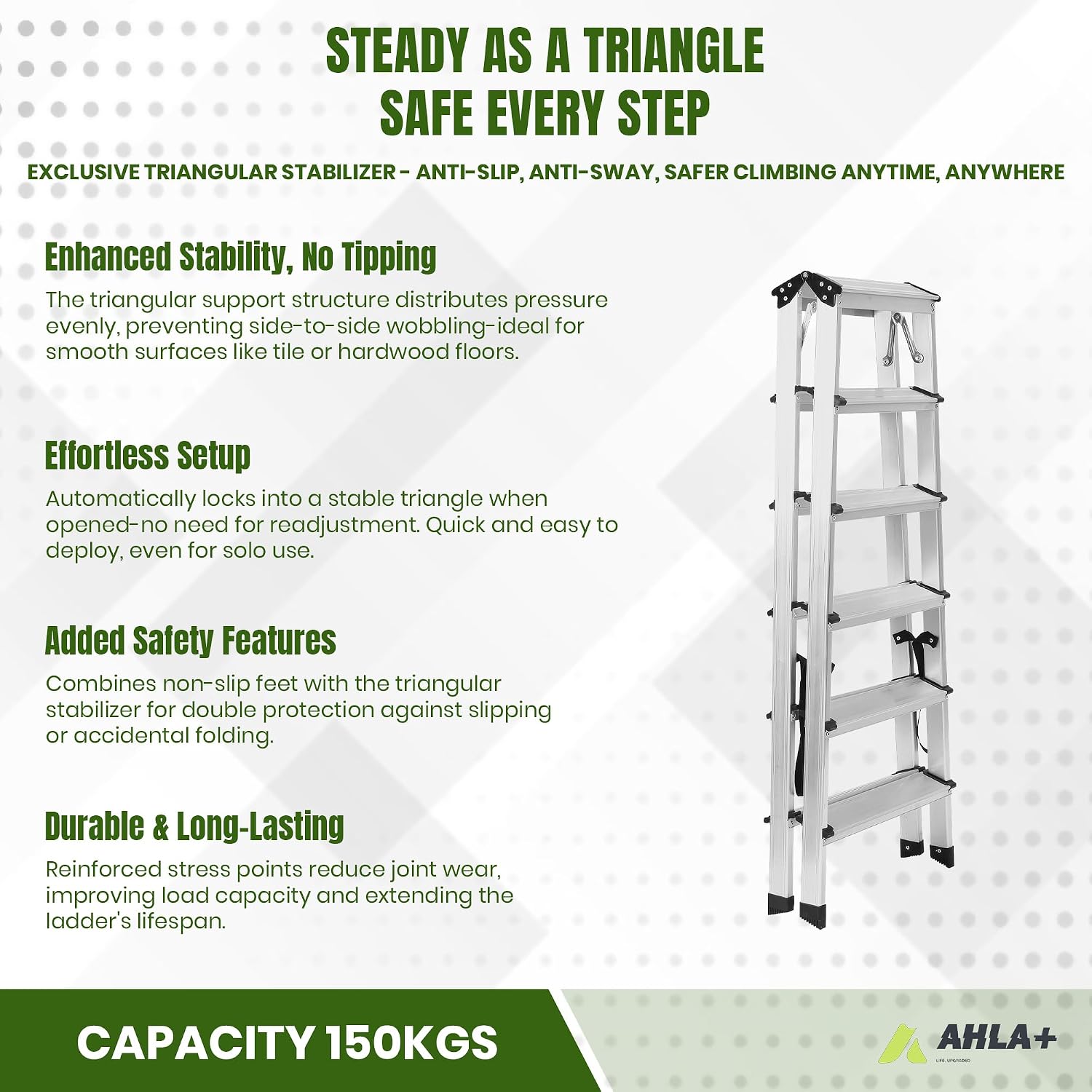 Aluminium Step Ladder - Double Side Foldable Ladder | Anti-Slip Step Ladder for Home, Kitchen, Garden, Office | Lightweight, Portable Aluminium Ladder for Indoor and Outdoor Use (Silver)
