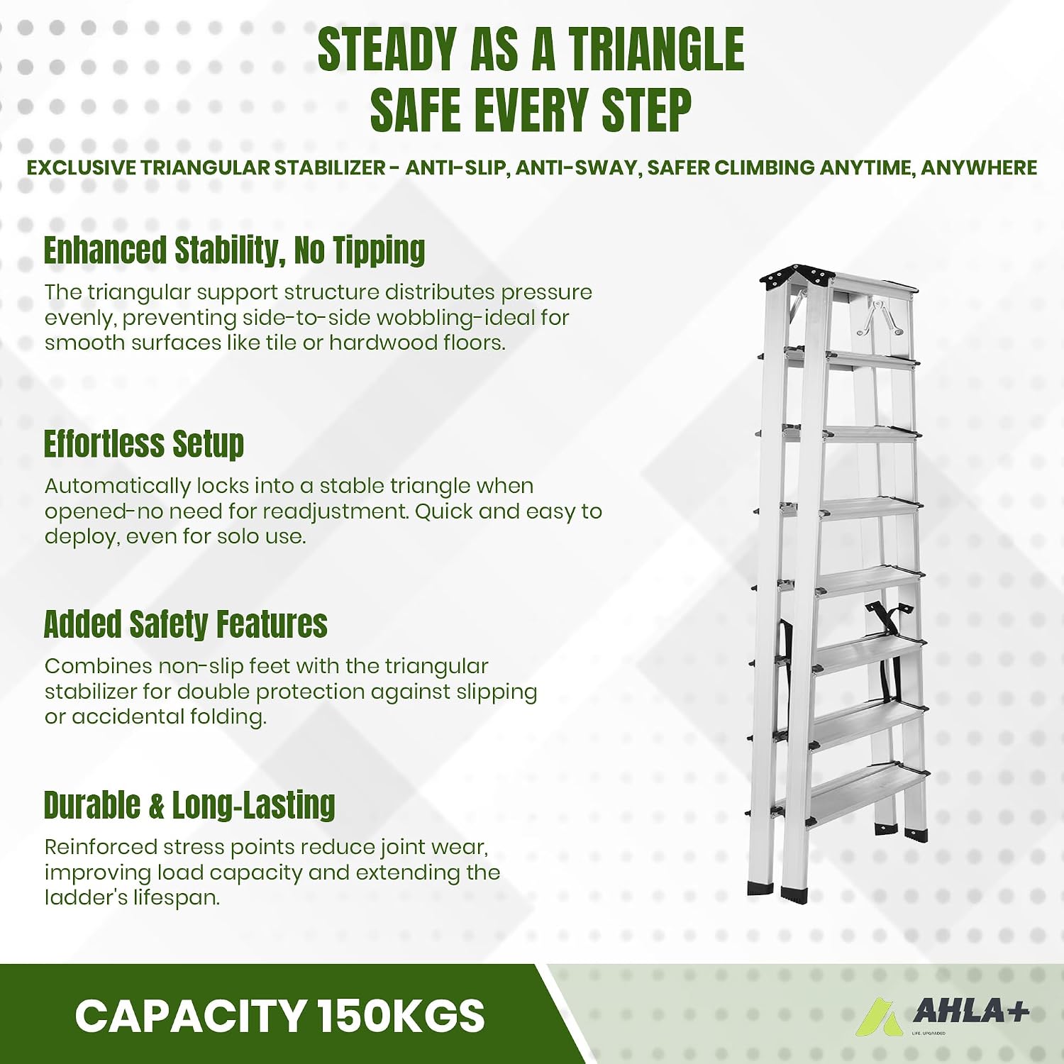 Aluminium Step Ladder - Double Side Foldable Ladder | Anti-Slip Step Ladder for Home, Kitchen, Garden, Office | Lightweight, Portable Aluminium Ladder for Indoor and Outdoor Use (Silver)
