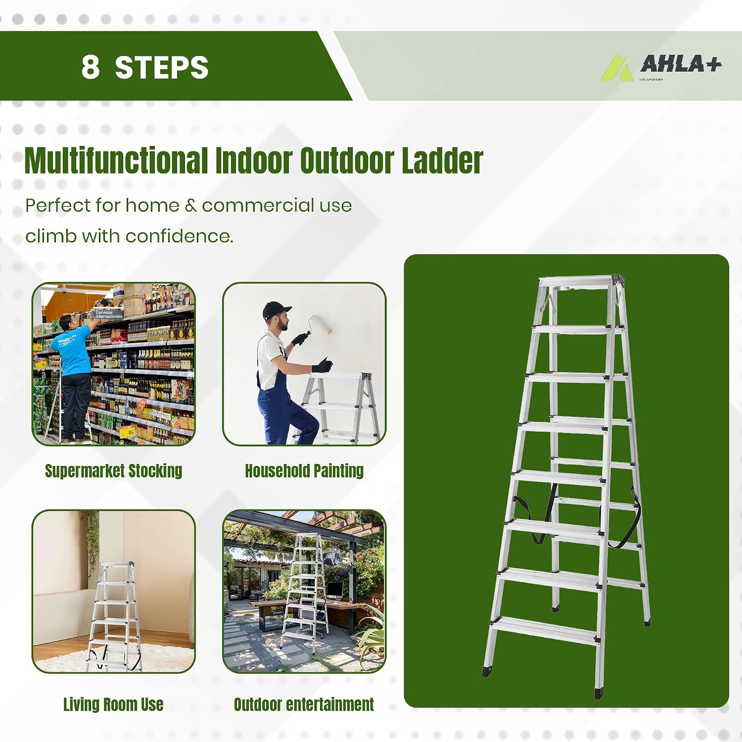 Aluminium Step Ladder - Double Side Foldable Ladder | Anti-Slip Step Ladder for Home, Kitchen, Garden, Office | Lightweight, Portable Aluminium Ladder for Indoor and Outdoor Use (Silver)