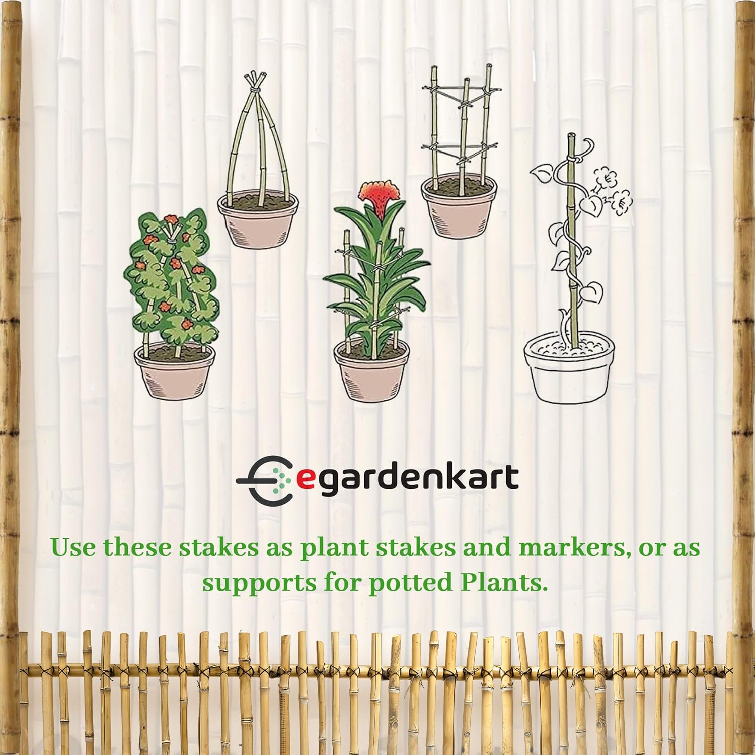 Egardenkart Bamboo Plant Stakes Strong Support for Plants Long-Lasting Garden Use
