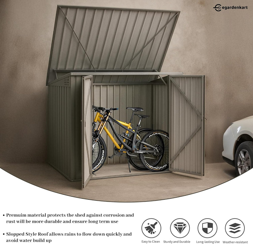 Egardenkart Outdoor Storage Shed Metal - Light Grey, 5.8 x 3.3 FT | Garden Shed with lockable Double Door | Outdoor Storage Cabinet for Garden Storage | Outdoor Shed Storage (With Installation)